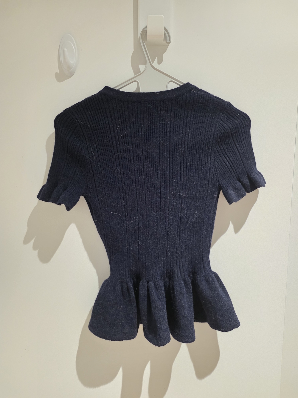 Navy Ruffle-Hem Ribbed Short-Sleeve Top - Picture 4 of 5